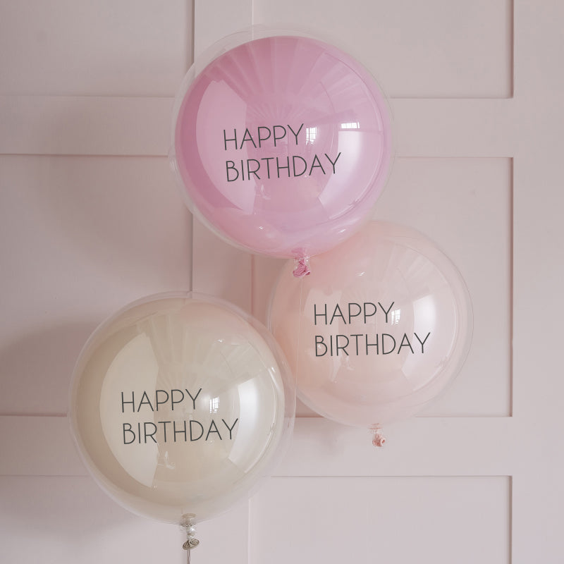 Ginger Ray® Set 3 balonov Pink Double Layered Happy Birthday Ginger Ray