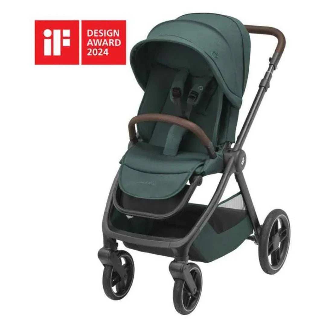 Maxi Cosi® Stroller with Seat Unit Dark Frame + Dark Brown Leather Oxford  Essential Green