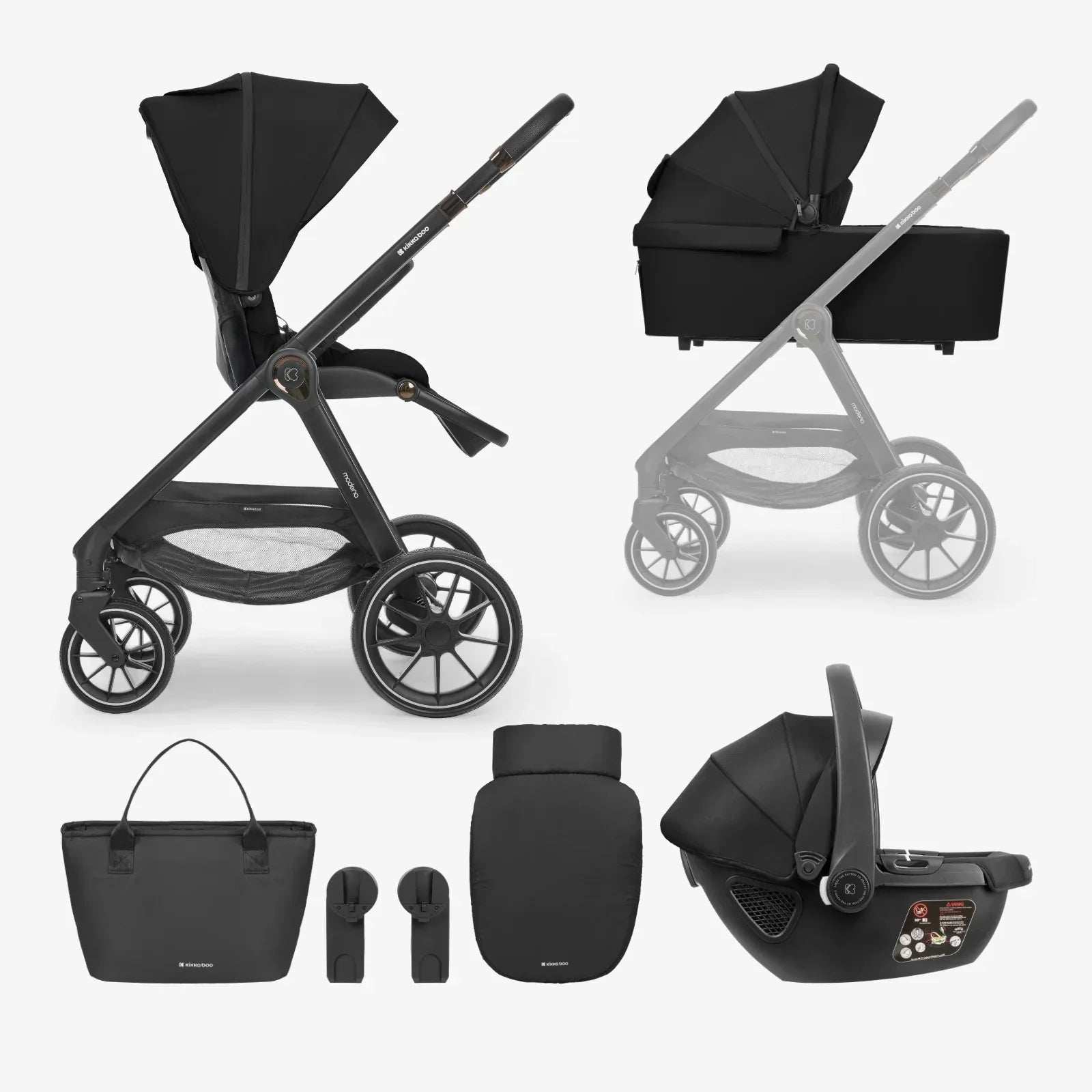 KikkaBoo® Stroller with carrycot 3v1 Modena Black | Evitas
