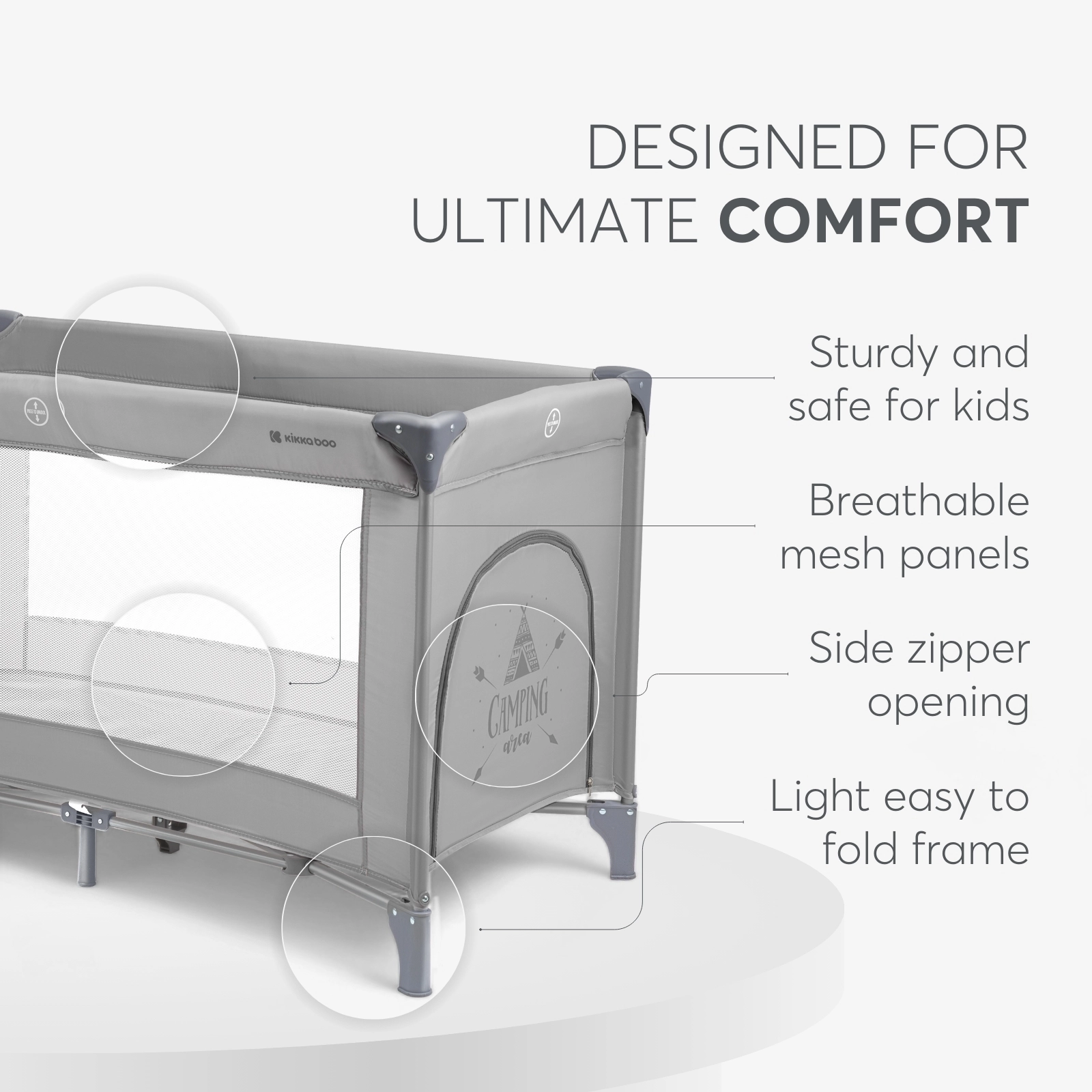 KikkaBoo® Prenosna posteljica 1 level 125x65 So Gifted Grey KikkaBoo