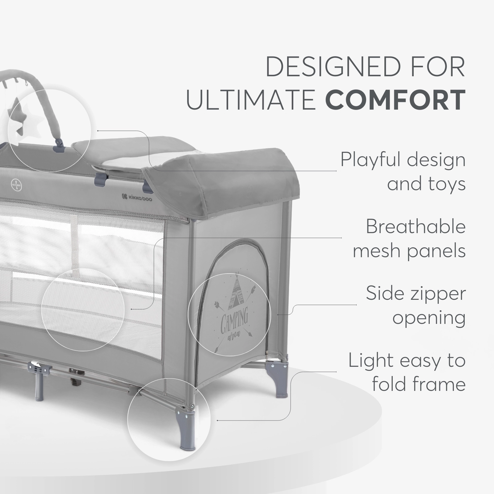KikkaBoo® Prenosna posteljica 2 levels 125x65 So Gifted PLUS Grey KikkaBoo