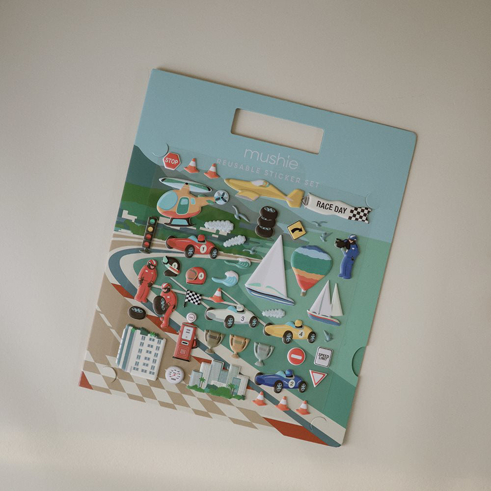 Mushie® Nalepke za večkratno uporabo Race Cars Mushie