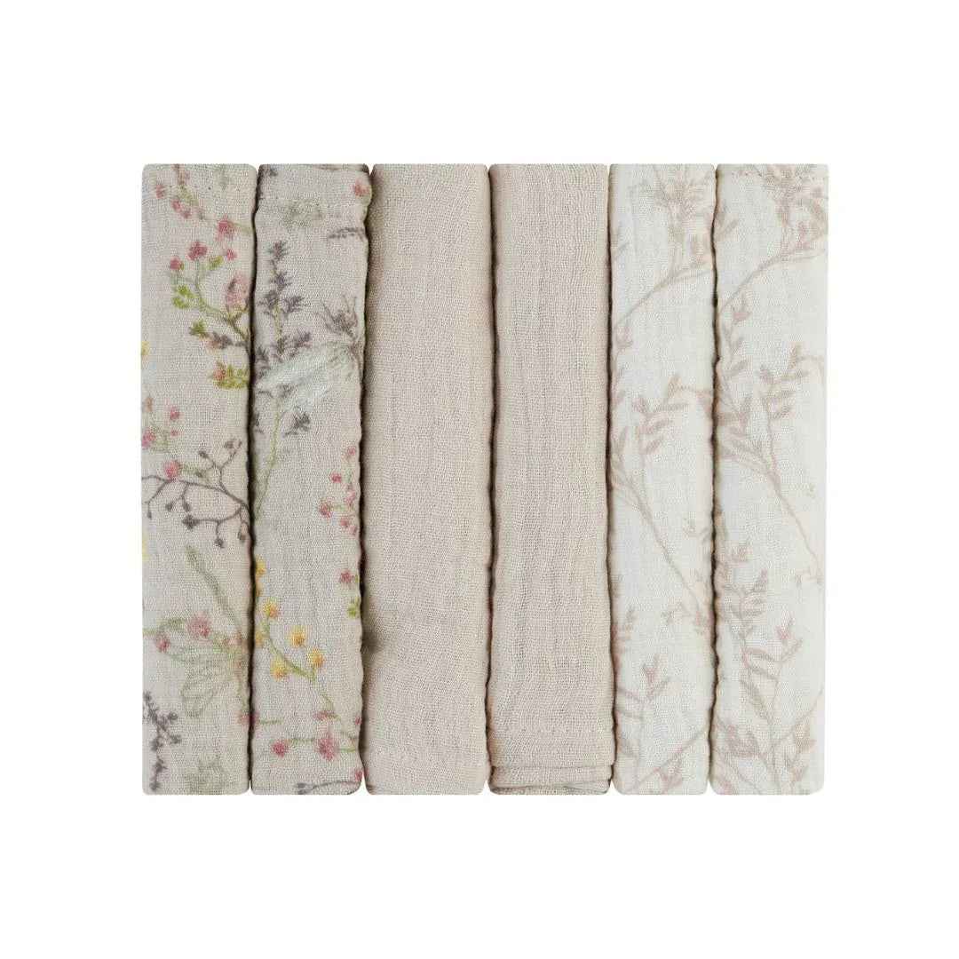 KikkaBoo® Krpice za umivanje iz muslina 6 kosov 30x30 cm Secret Garden Beige