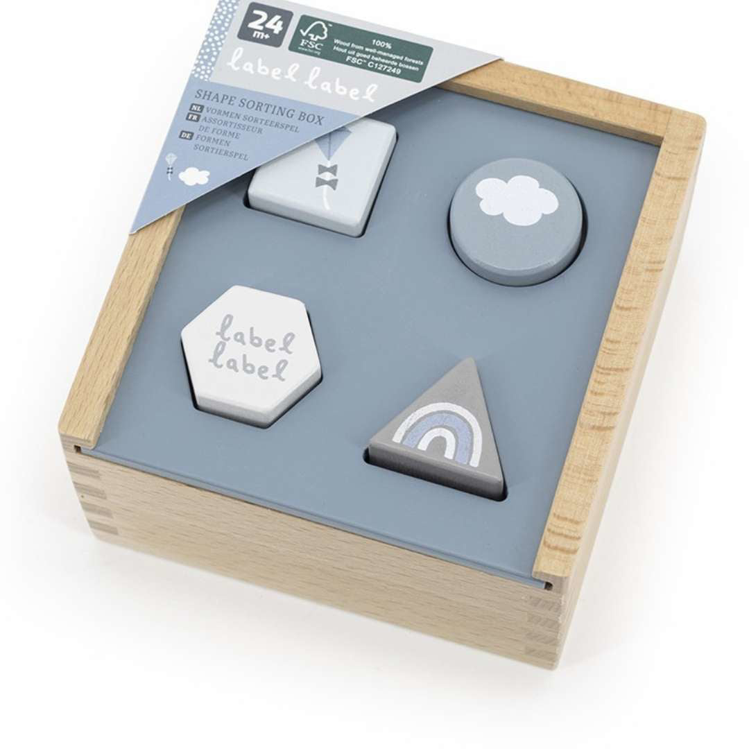 Label Label® Lesena aktivnostna škatla z liki Blue Label Label
