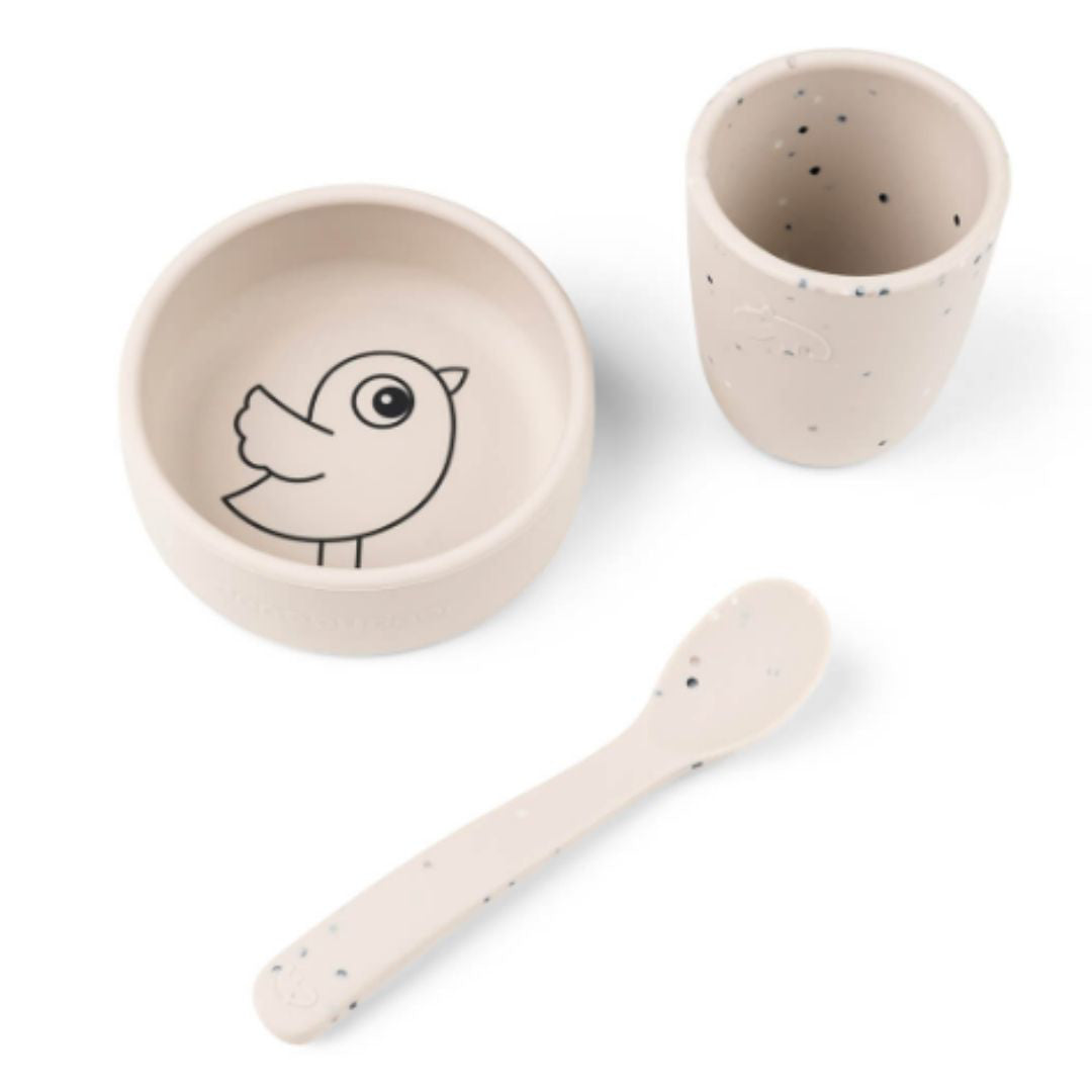Done by Deer® Silikonski jedilni set Birdee Sand Done by Deer