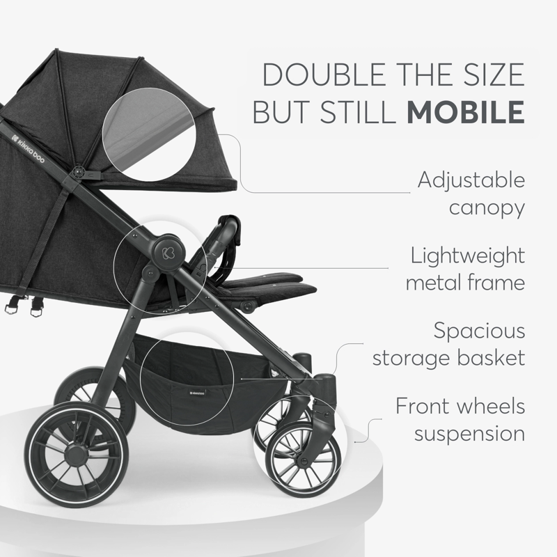 KikkaBoo® Otroški voziček za dvojčke Happy 2 Light Grey KikkaBoo