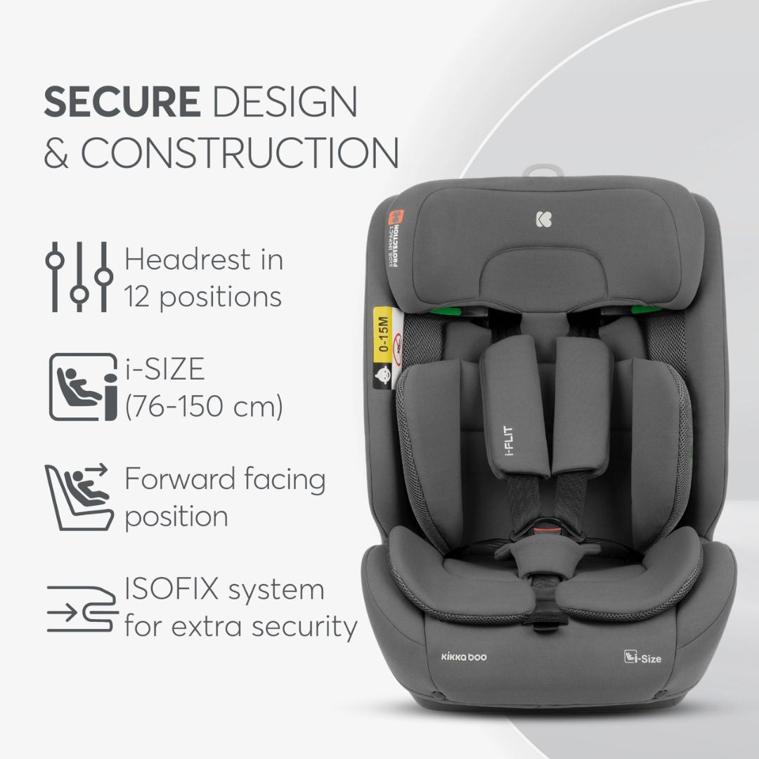 KikkaBoo® Otroški avtosedež i-Flit i-SIZE (76-150 cm) Light Grey KikkaBoo