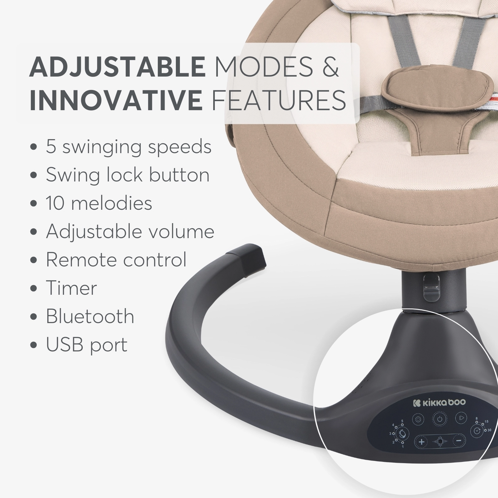 KikkaBoo® Električni gugalnik Codie Beige 2025 KikkaBoo