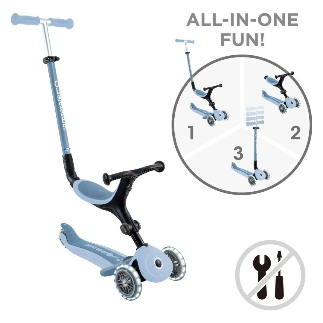 Globber® Zložljivi otroški skiro GO UP Active ECO s svetlečimi kolesi Blueberry Globber