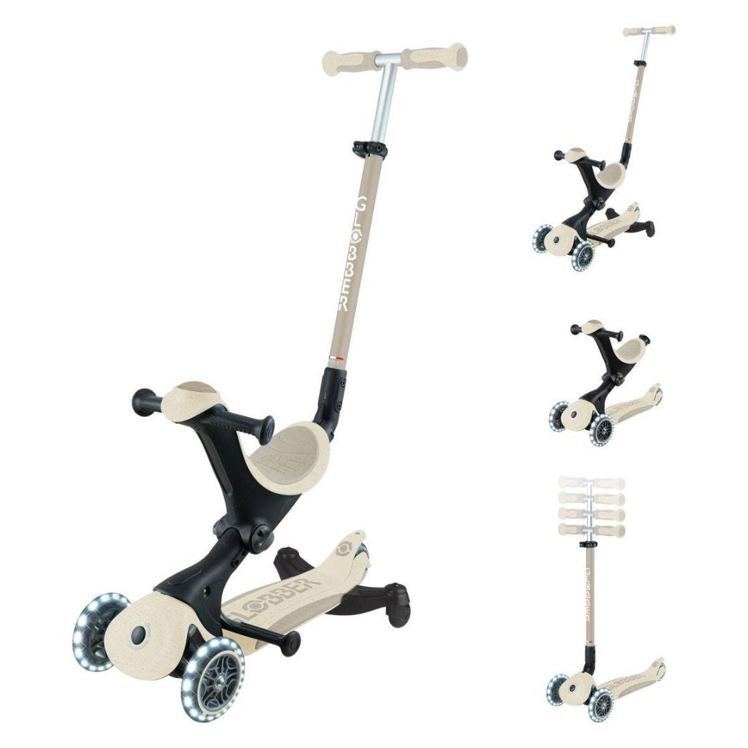 Globber® Zložljivi otroški skiro GO UP deluxe 360° s svetlečimi kolesi Taupe Globber