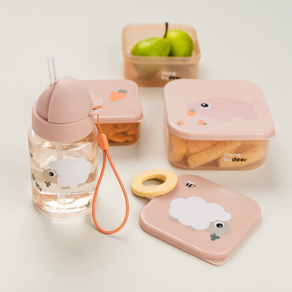 Done by Deer® Steklenička s slamico Tiny farm Powder 280 ml Done by Deer