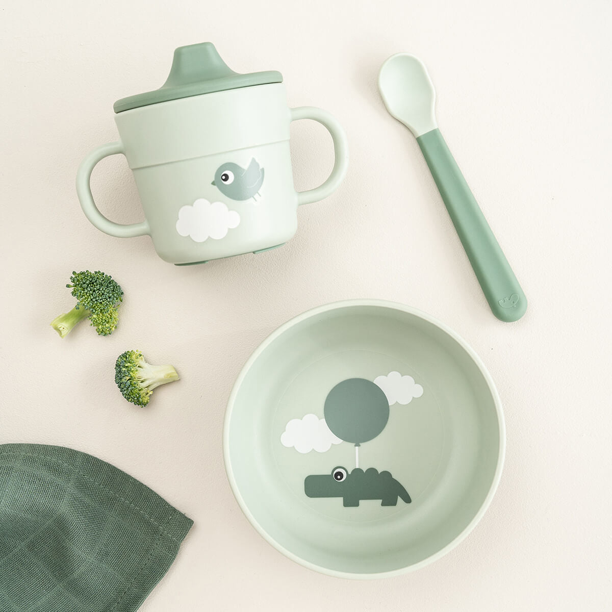 Done by Deer® Prvi jedilni set Foodie Happy Clouds Green Done by Deer