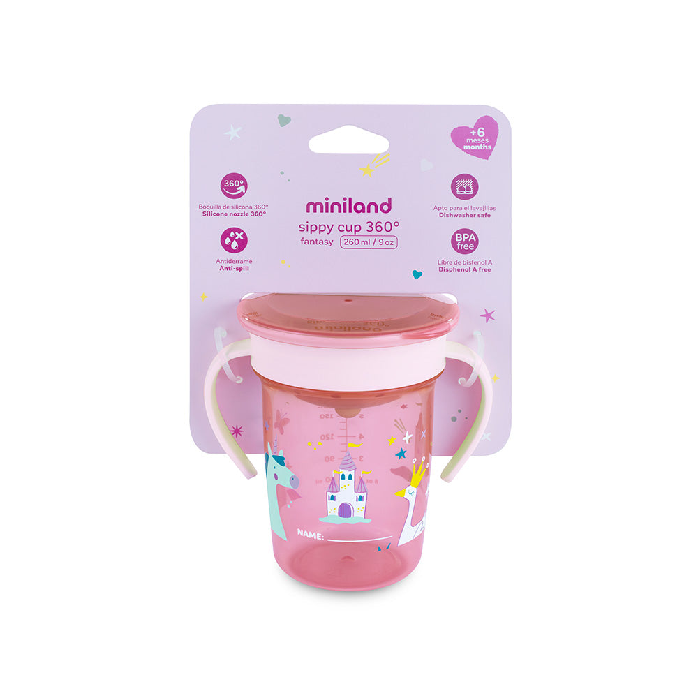 Miniland® Lonček za učenje pitja 360° 270ml Fantasy Miniland