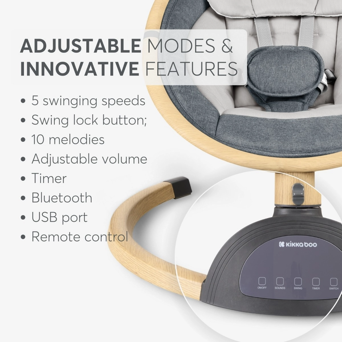 KikkaBoo® Električni gugalnik Ashlee Dark Grey KikkaBoo