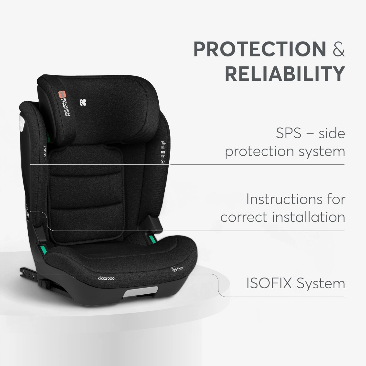 KikkaBoo® Otroški avtosedež i-Scout i-SIZE (100-150 cm) Light Grey KikkaBoo