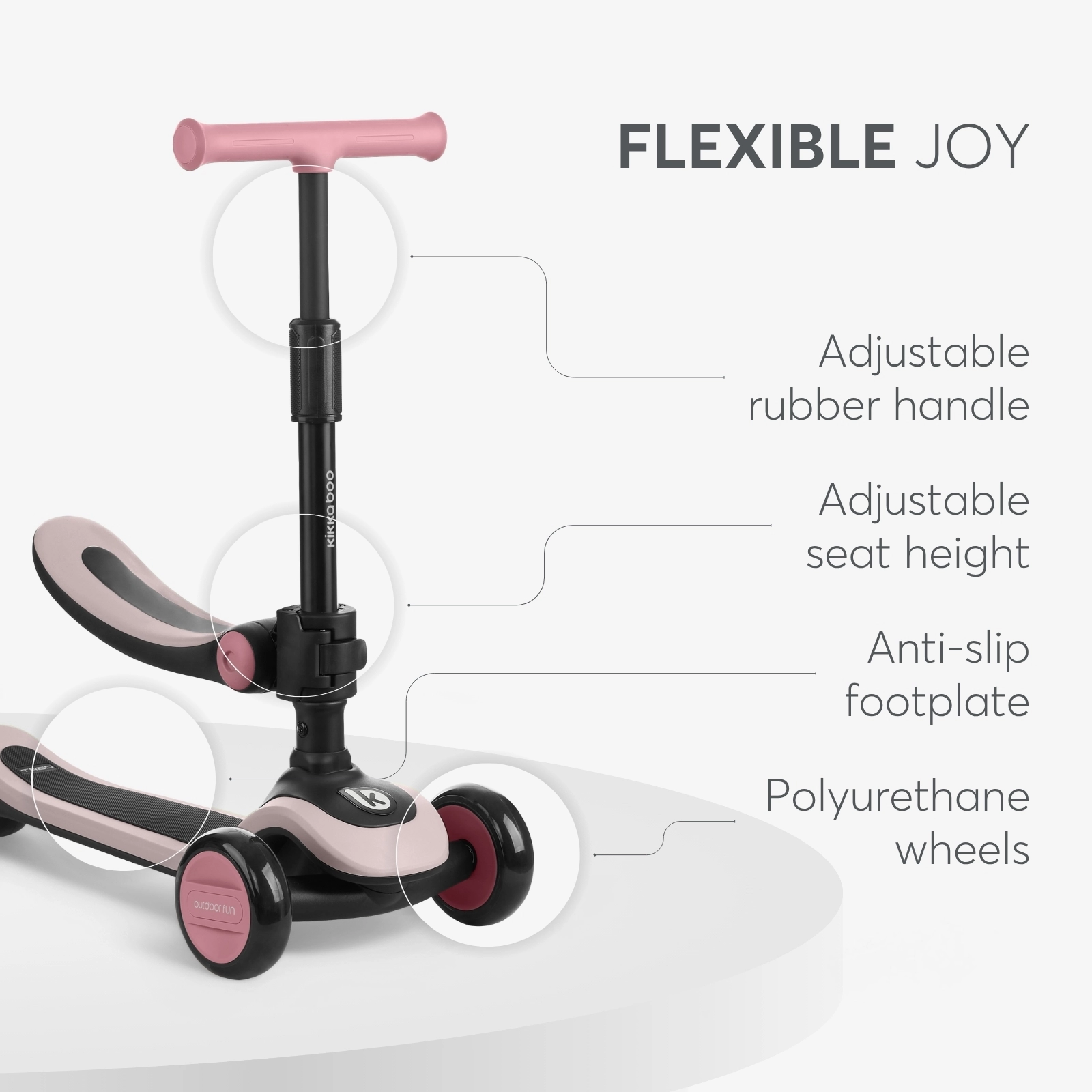 KikkaBoo® Otroški poganjalec/skiro 2v1 Treo Pink KikkaBoo