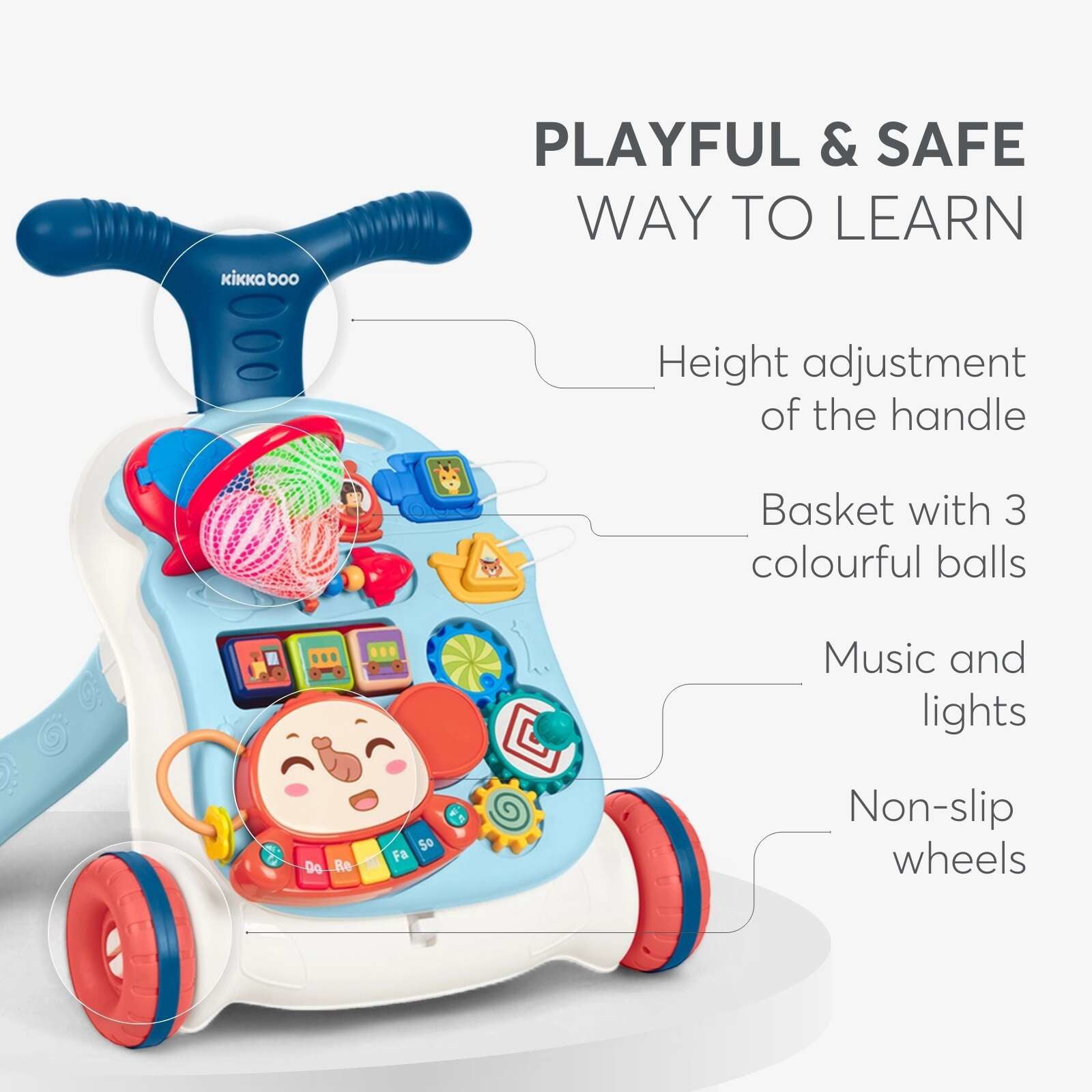 KikkaBoo® Aktivnostni voziček 3v1 Play & Grow Blue KikkaBoo