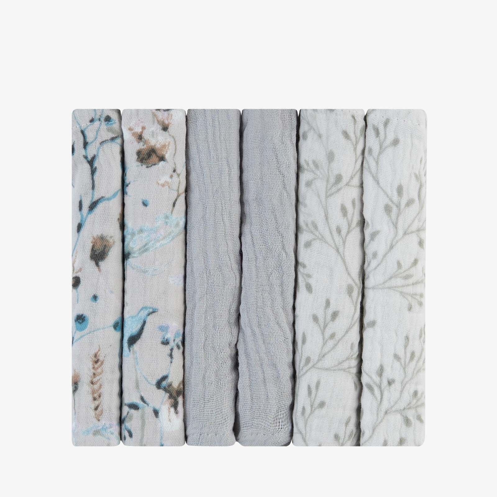 KikkaBoo® Krpice za umivanje iz muslina 6 kosov 30x30 cm Dreamy Fields Grey KikkaBoo