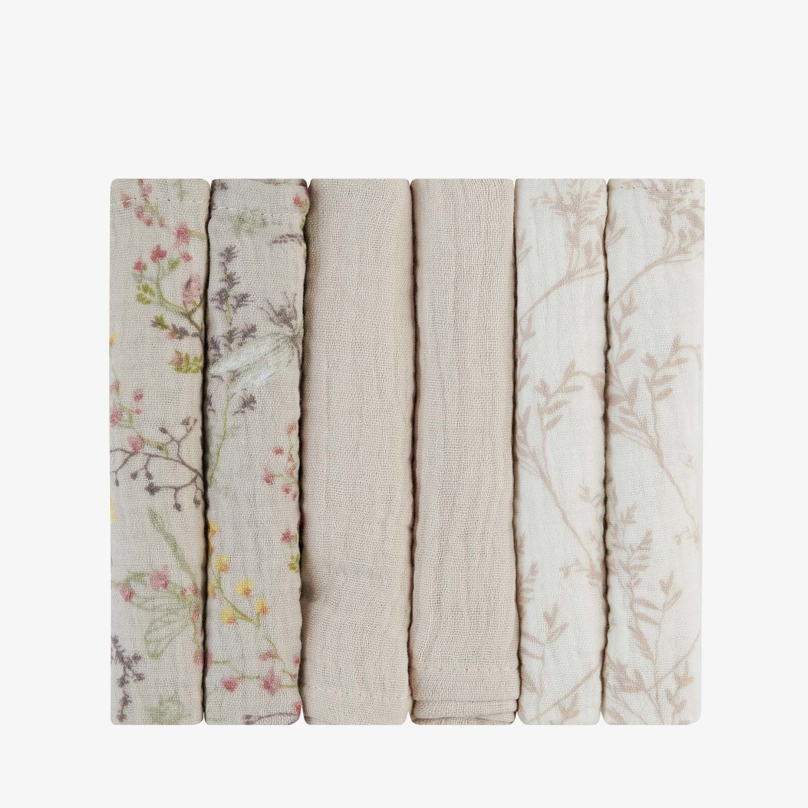 KikkaBoo® Krpice za umivanje iz muslina 6 kosov 30x30 cm Secret Garden Beige KikkaBoo