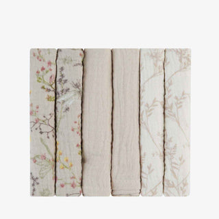KikkaBoo® Mušelínové žínky 6 ks 30x30 cm Secret Garden Beige