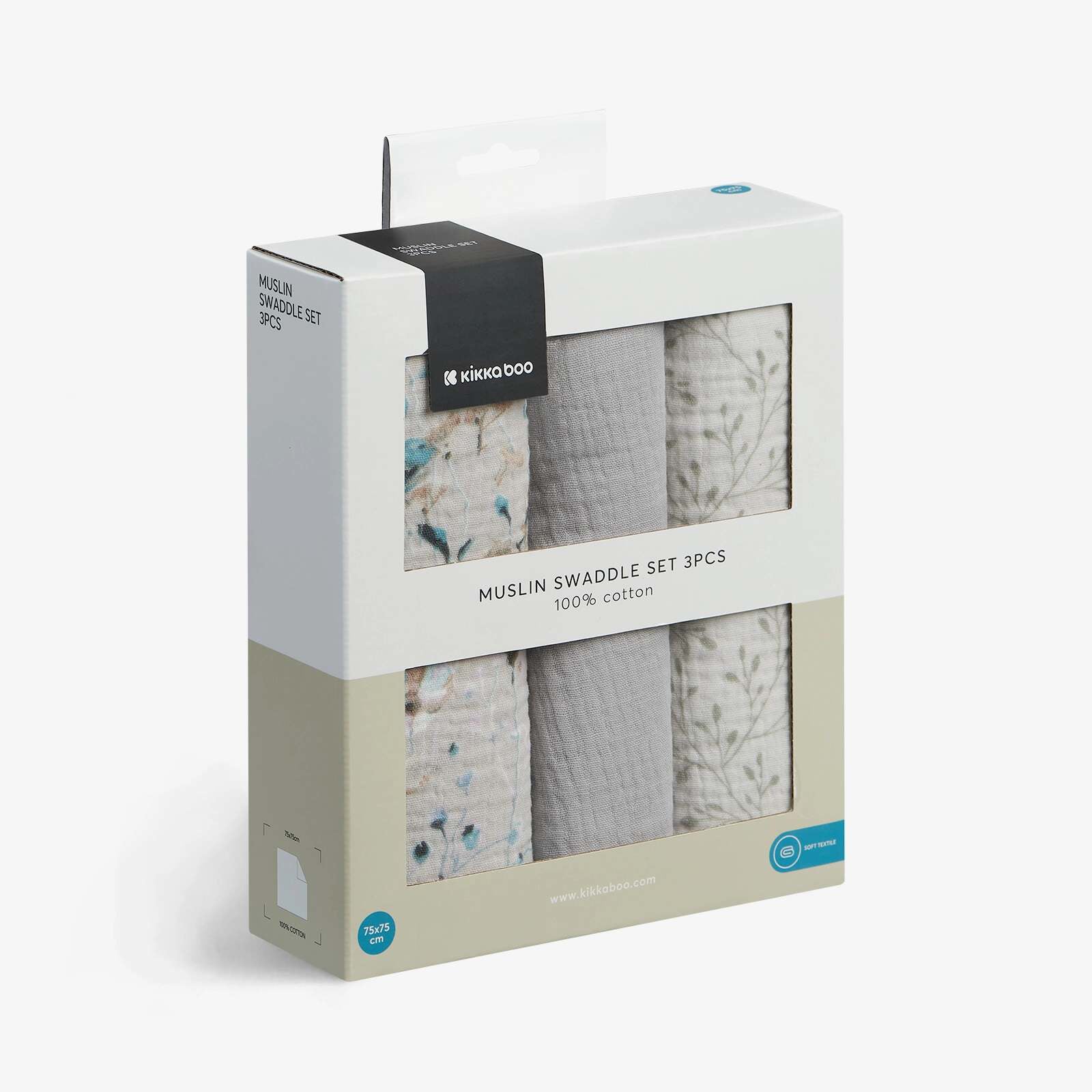 KikkaBoo® Tetra pleničke iz muslina 3 kosi 75x75 cm Dreamy Fields Grey KikkaBoo