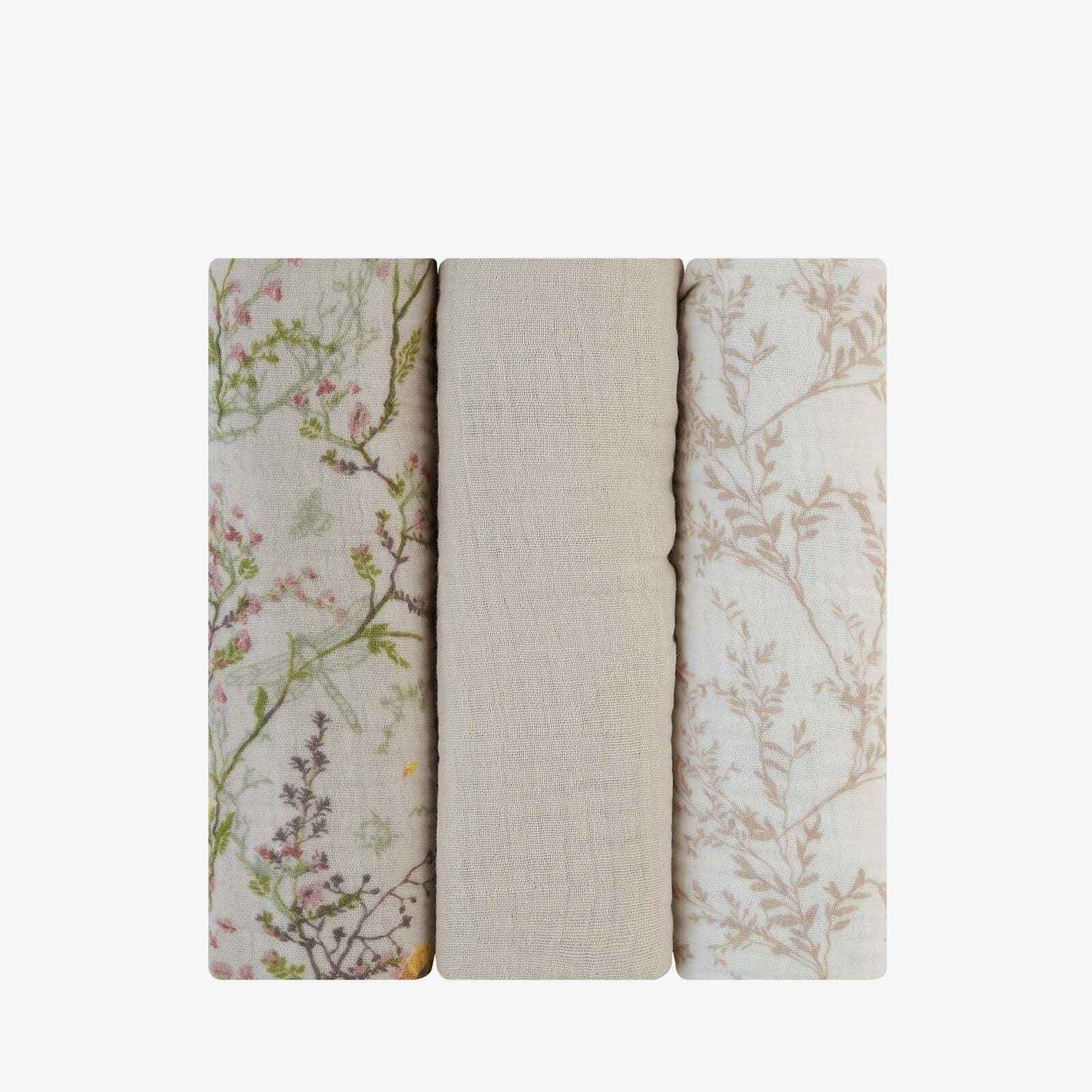 KikkaBoo® Tetra pleničke iz muslina 3 kosi 75x75 cm Secret Garden Beige