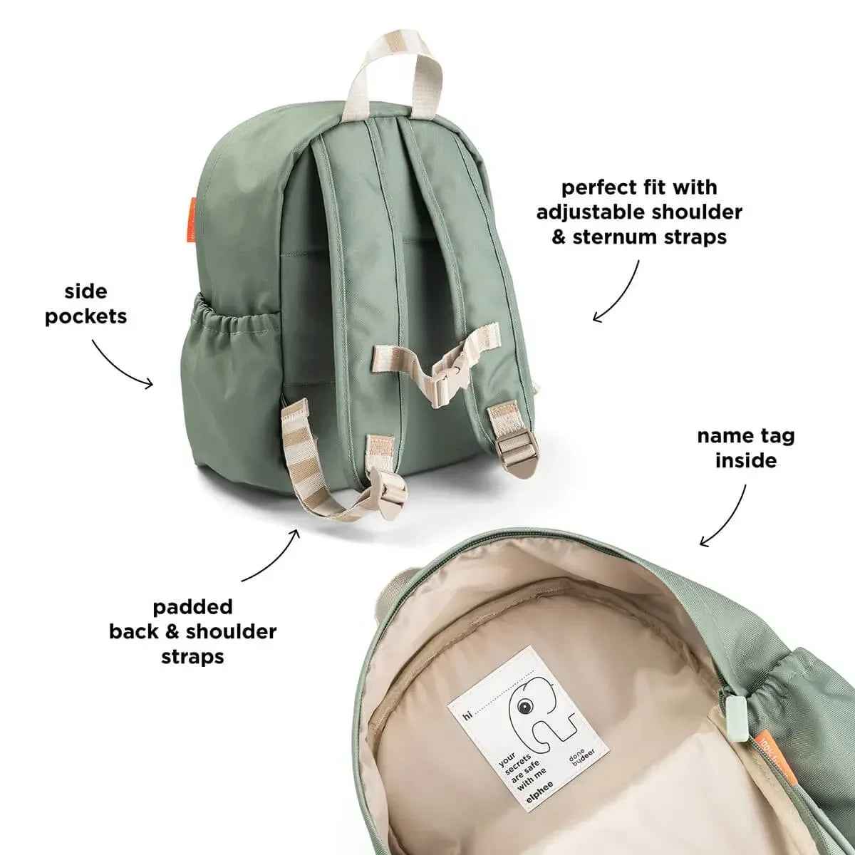 arm green backpack kids Done by Deer® Kids Backpack Playground Green 7.5L