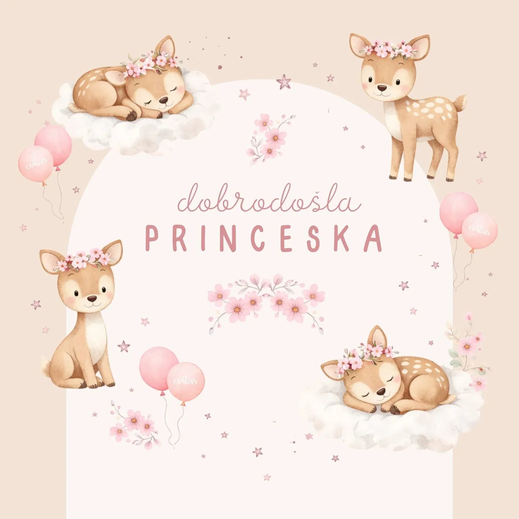 Evitas™ Voščilnica s kuverto ob rojstvu SLO Dobrodošla princeska Evitas