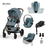 Cybex® Wózek dziecięcy ze składaną gondolą 5w1 Balios S Lux + Fotelik samochodowy Cloud G3 + Baza IsoFix G3 + Fotelik samochodowy Sirona G3 Stormy Blue (+ Rain cover)