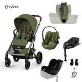 Cybex® 5-in-1 Stroller with Foldable Bassinet Balios S Lux + Cloud G3 Car Seat + IsoFix Base G3 + Sirona G3 Car Seat Moss Green (+ Rain Cover)