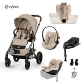 Cybex® 5-in-1 Baby Stroller with Foldable Basket Balios S Lux + Cloud G3 Car Seat + IsoFix Base G3 + Sirona G3 Car Seat Almond Beige (+ Rain Cover)