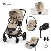 Cybex® Poussette avec nacelle pliable 5en1 Balios S Lux + Siège auto Cloud G3 + Base IsoFix G3 + Siège auto Sirona G3 Almond Beige (+ Habillage de pluie)