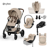 Cybex® Baby Stroller with Foldable Basket 5in1 Balios S Lux + Amya Carrycot + Cloud G3 Car Seat + IsoFix Base G3 + Sirona G3 Car Seat Almond Beige (+ Rain Cover)