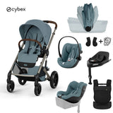 Cybex® Wózek dziecięcy ze składaną gondolą 5w1 Balios S Lux + Nosidełko Amya + Fotelik samochodowy Cloud G3 + Baza IsoFix G3 + Fotelik samochodowy Sirona G3 Stormy Blue (+ Rain cover)