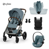 Cybex® Wózek dziecięcy ze składaną gondolą 3w1 Balios S Lux + Nosidełko Amya + Fotelik samochodowy Cloud G3 Stormy Blue