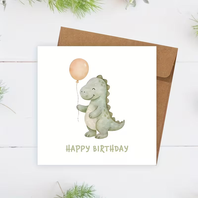 Grußkarte mit Umschlag 10,5x10,5cm Happy Birthday Green Dino OTHR