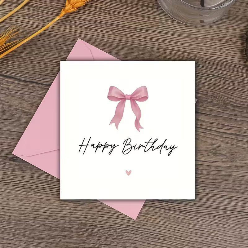 Čestitka s kuvertom 10,5x10,5 cm Happy Birthday Pink Bow OTHR