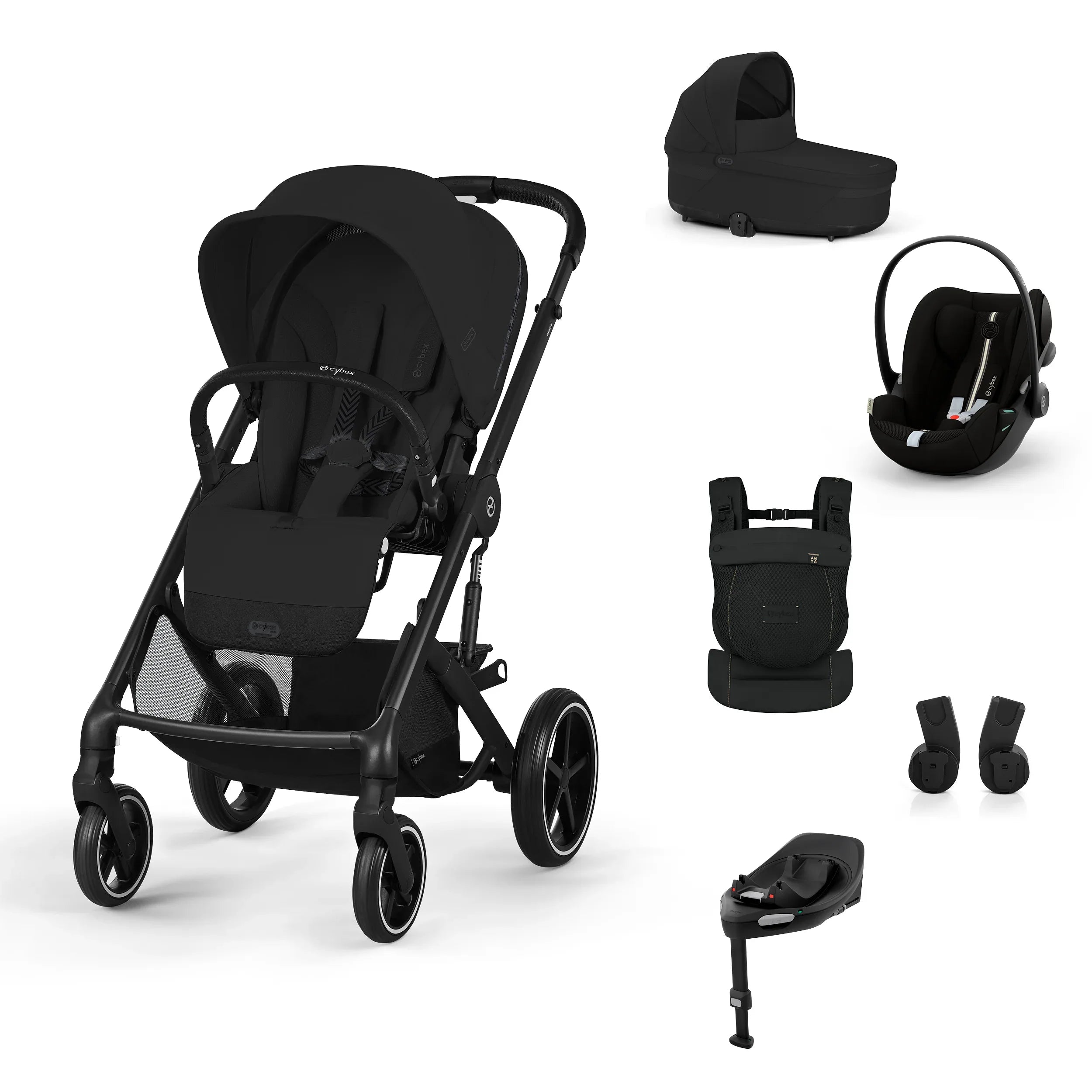 Cybex® Otroški voziček 4v1 Balios S Lux + Nosilka Amya + Avtosedež Cloud G + IsoFix baza G Moon Black Cybex
