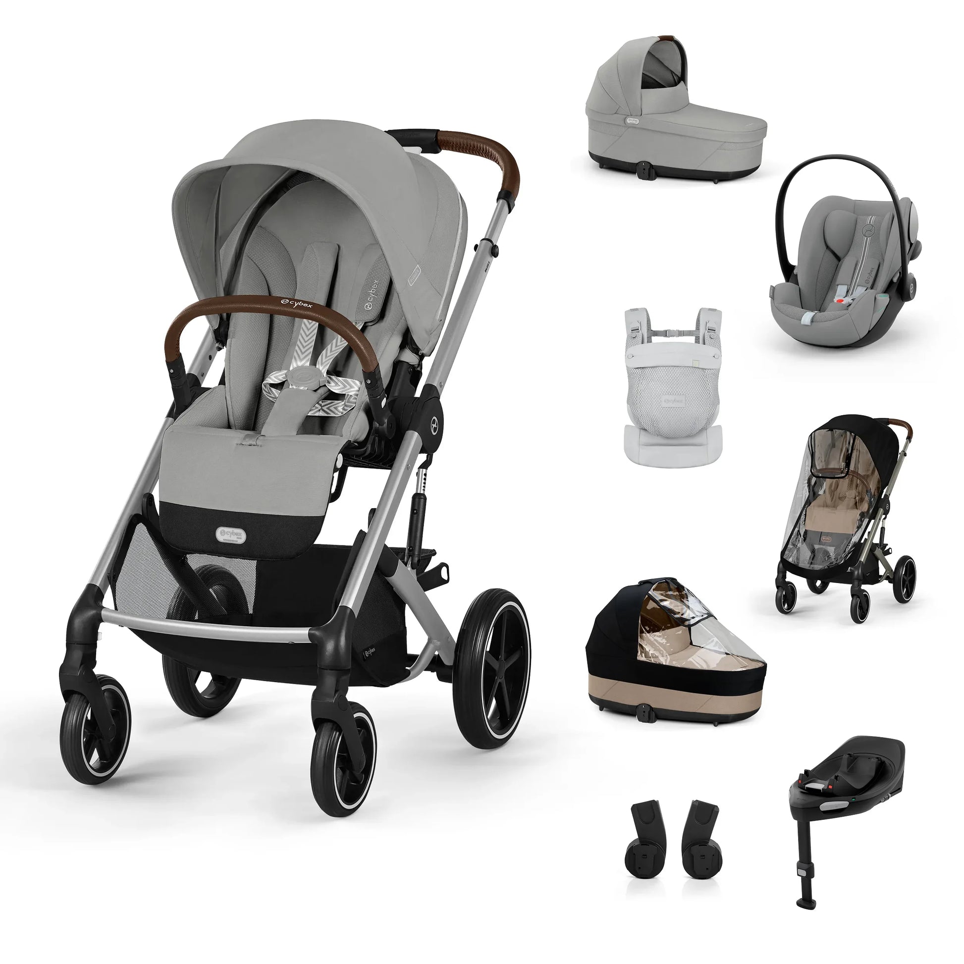 Cybex® Otroški voziček 4v1 Balios S Lux + Nosilka Amya + Avtosedež Cloud G + IsoFix baza G Stone Grey (+ Rain cover) Cybex