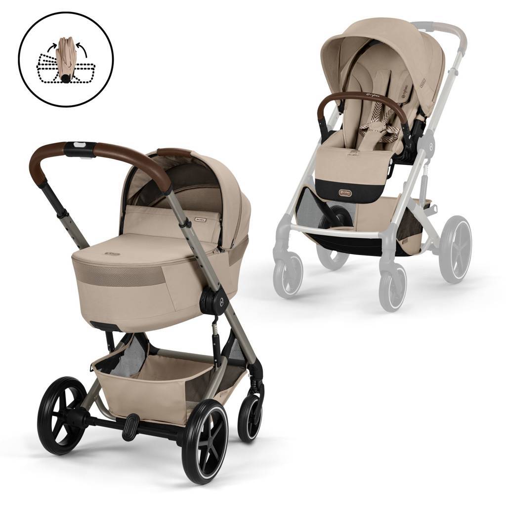 Cybex® Balios S Lux Stroller with Fold Cot 2-in-1 Almond Beige (Taupe Frame)