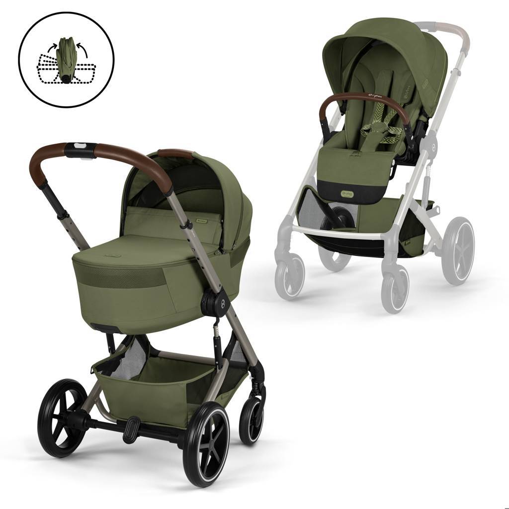 Cybex® Balios S Lux Stroller with Fold Cot 2-in-1 Moss Green (Taupe Frame)