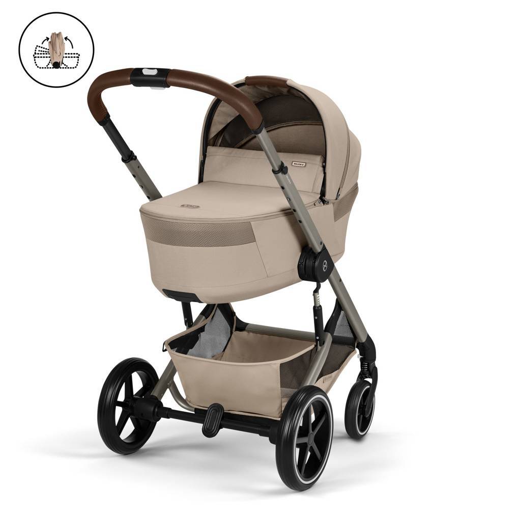 Cybex® Balios S Lux Stroller with Fold Cot 2-in-1 Almond Beige (Taupe Frame)
