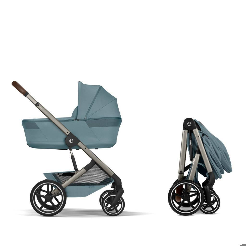 Cybex® Baby Stroller with Folding Bassinet 5in1 Balios S Lux + Amya Carrycot + Cloud G3 Car Seat + IsoFix Base G3 + Sirona G3 Car Seat Stormy Blue (+