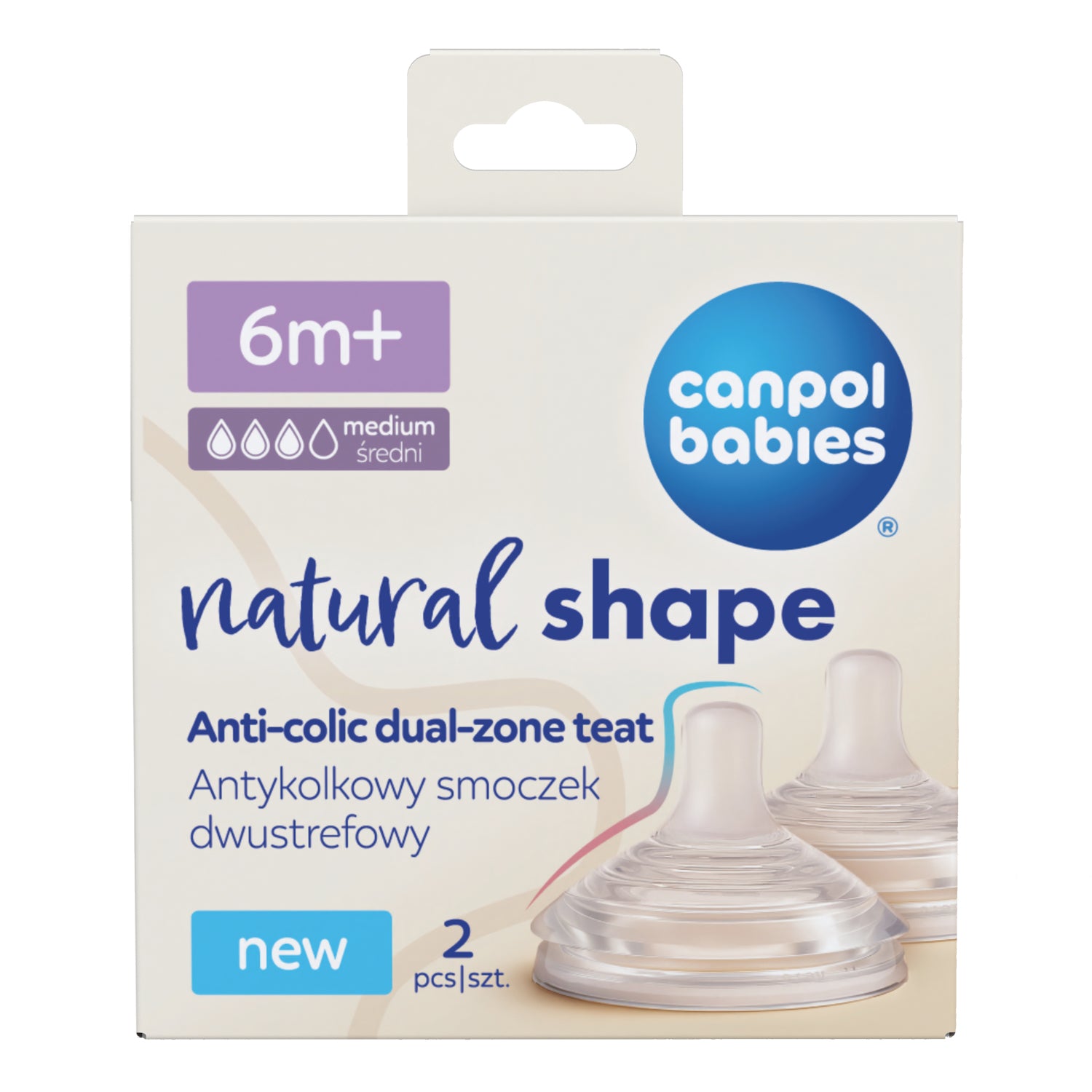 Canpol babies® Ciuccio in silicone anti-colica a due zone Natural Shape 6m+ 2 pz