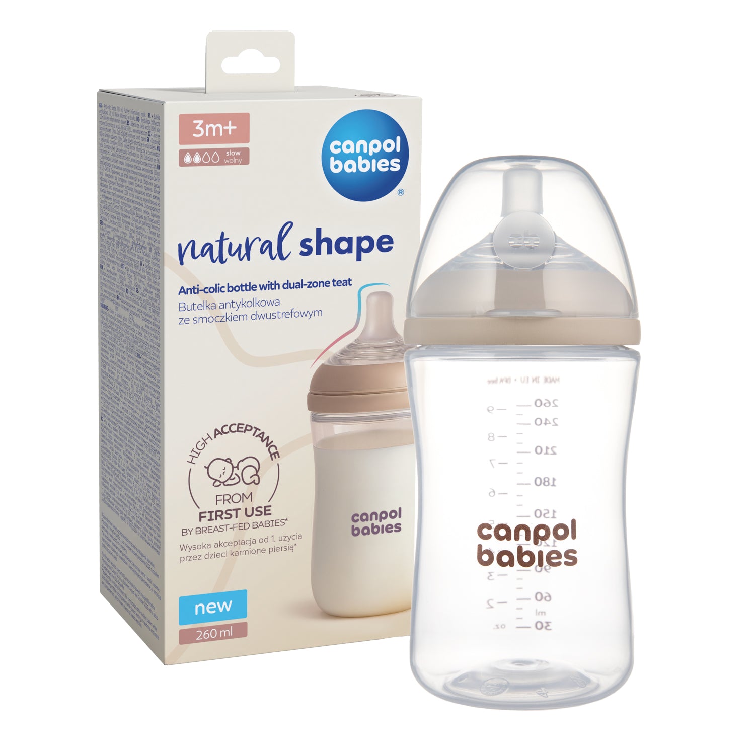 Canpol babies® Anti-colic bottle with dual-flow teat Natural Shape 260ml