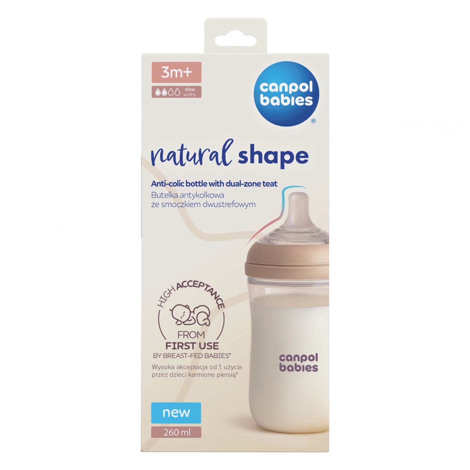 Canpol babies® Anti-colic bottle with dual-flow teat Natural Shape 260ml