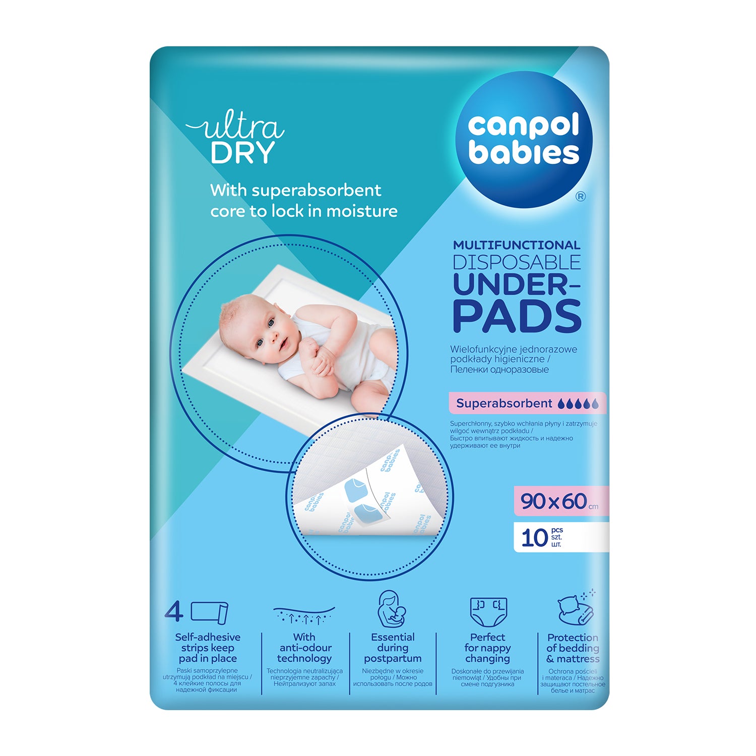Canpol babies® Multi-purpose hygienic pad with adhesive strips (90x60) 10 pcs