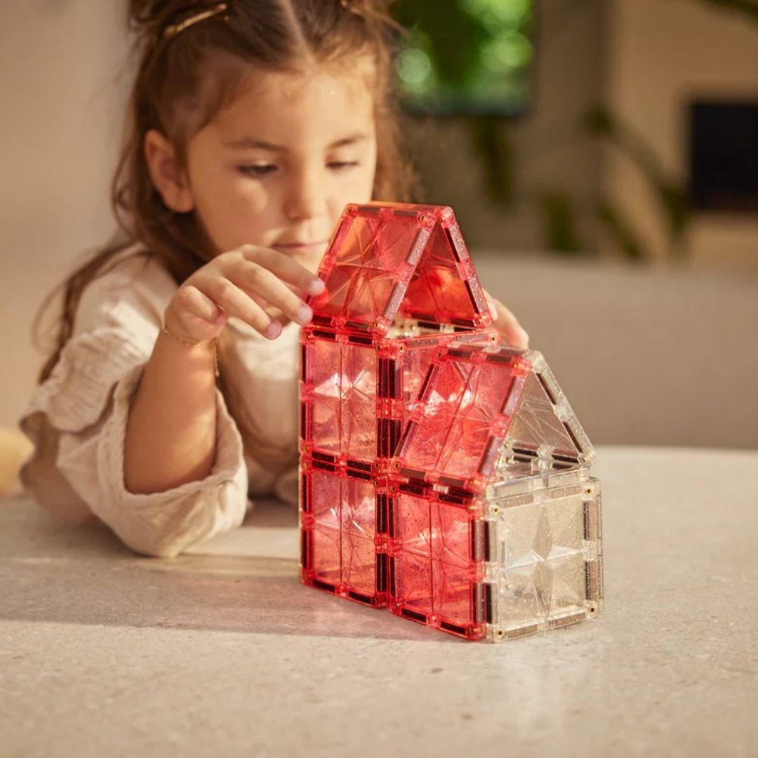 Cleverclixx® Magnetne ploščice Glitter Tiles Pack Transparent Pink 16 kos Cleverclixx