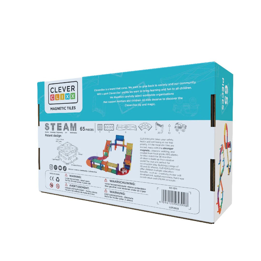 Cleverclixx® Magnetne ploščice Race Track Intense 65 kos Cleverclixx