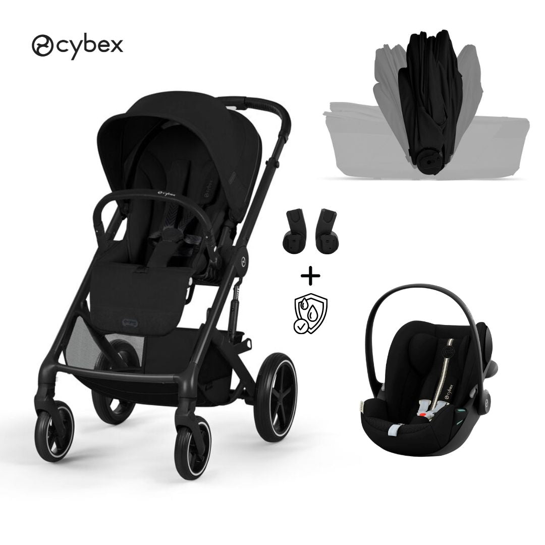 Cybex® Baby Stroller with Foldable Basket 3in1 Balios S Lux + Cloud G3 Moon Black Car Seat (+ Rain Cover)